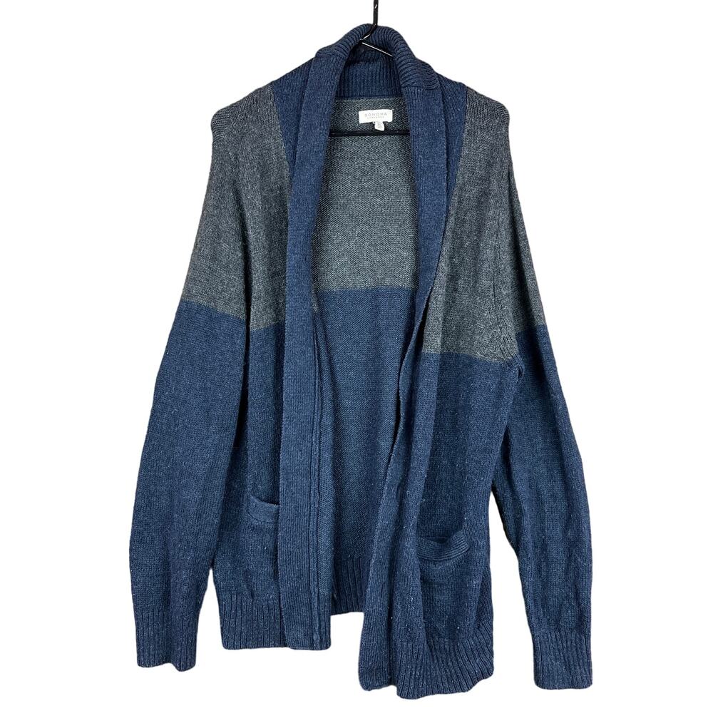 Sonoma Womens Cardigan Blue Gray Button Front Shawl Wool Blend XL